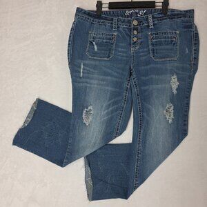 Series 31 "VICKY" Low Rise Straight Flare Blue Denim Jeans Womens Size 16